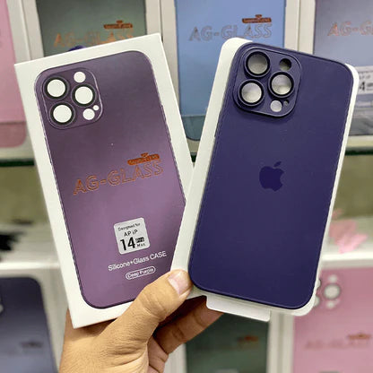 iPHONE 14 SERIES AG FROSTED GLASS PHONE CASE WITH CAMERA LENS PROTECTION