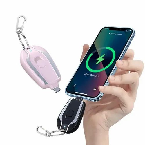 Portable Key Chain Mini Power Bank Charger for iPhone Lightning Port and Type C 1500 mAh