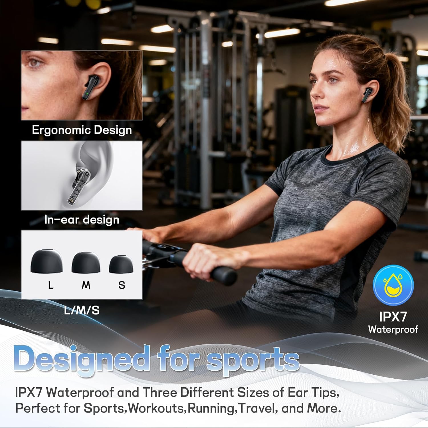 Wireless Earbuds, Hi-Fi Stereo Sound Bluetooth Earbuds with 6-Mic ENC for Clear Calls, IPX7 Waterproof Sport, 40H Playtime with Fast Charging Case, Ergonomic Design for All-Day Comfort
