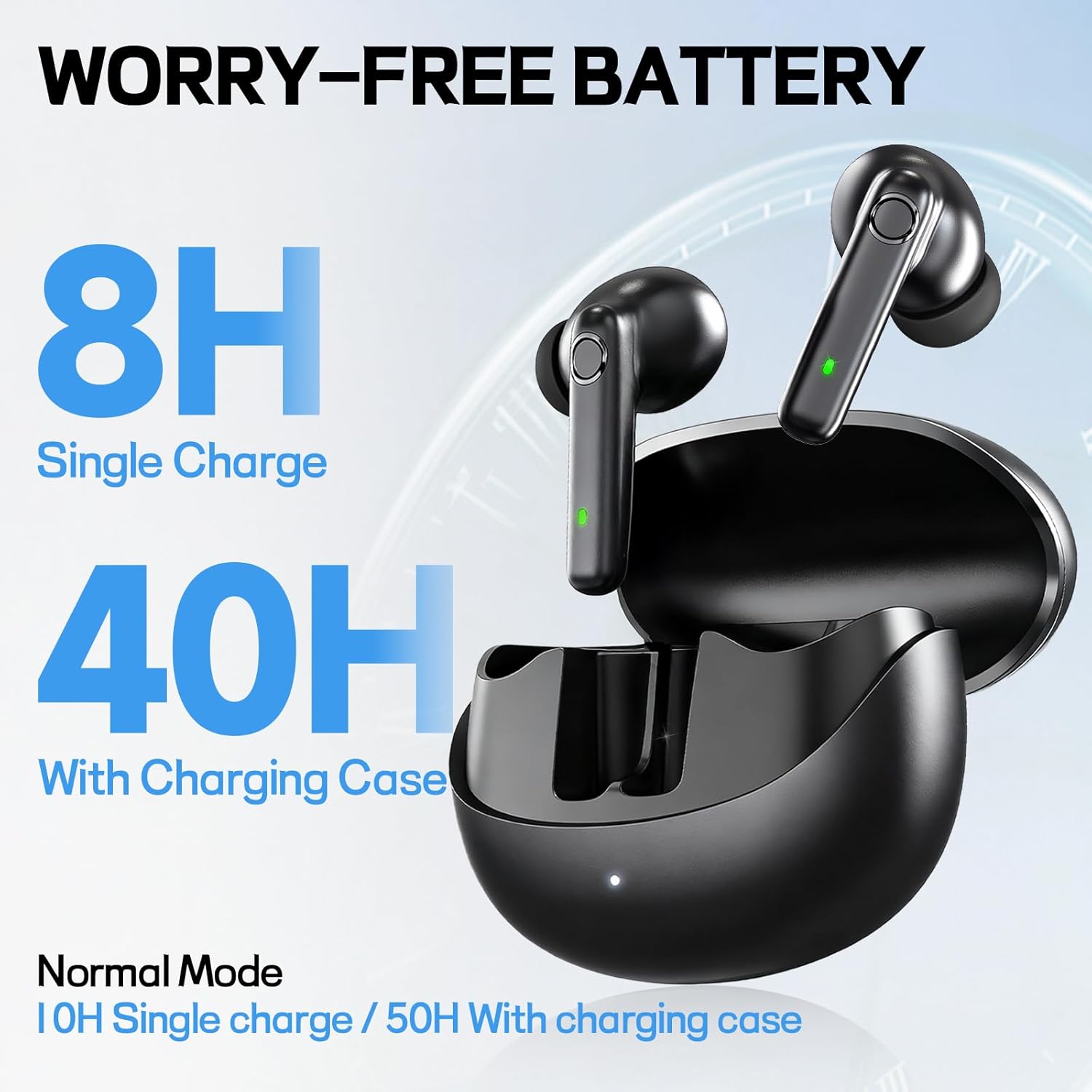 Wireless Earbuds, Hi-Fi Stereo Sound Bluetooth Earbuds with 6-Mic ENC for Clear Calls, IPX7 Waterproof Sport, 40H Playtime with Fast Charging Case, Ergonomic Design for All-Day Comfort