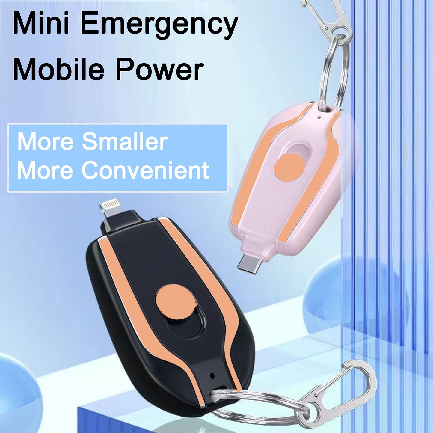 Portable Key Chain Mini Power Bank Charger for iPhone Lightning Port and Type C 1500 mAh