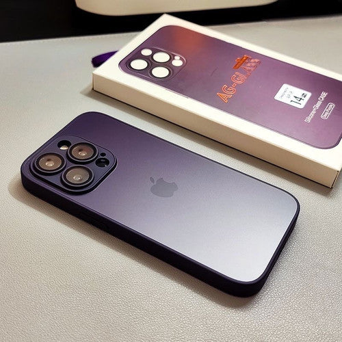 iPHONE 14 SERIES AG FROSTED GLASS PHONE CASE WITH CAMERA LENS PROTECTION